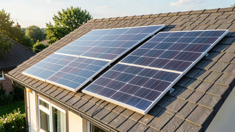 panneaux solaire 12v 300w installés sur le toit d'une maison individuelle