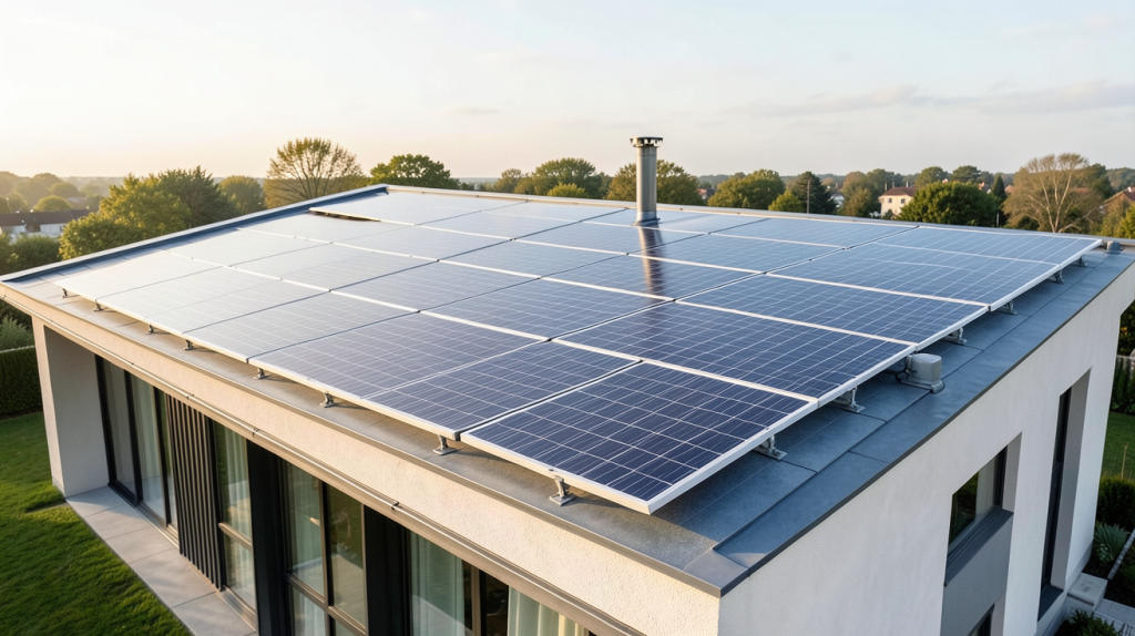 panneaux solaire a installer soi meme installés sur le toit d'une maison moderne