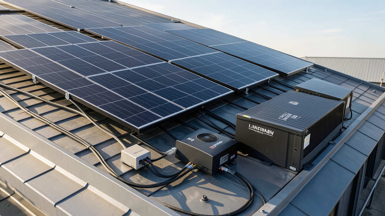 panneaux solaire avec batterie en 220v système solaire 220V avec stockage composé de panneaux, onduleur et batterie lithium-ion
