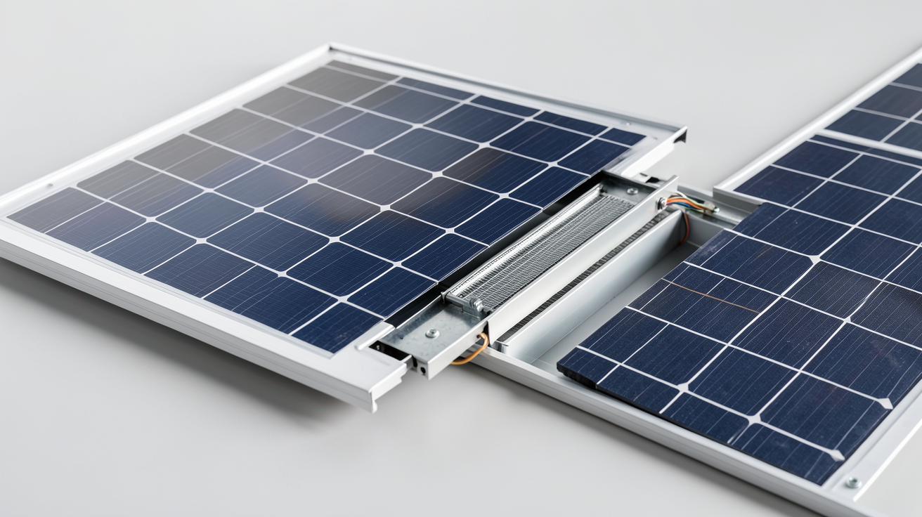 panneaux solaire hybride en coupe partielle montrant le fonctionnement des cellules photovoltaïques et du système thermique intégré