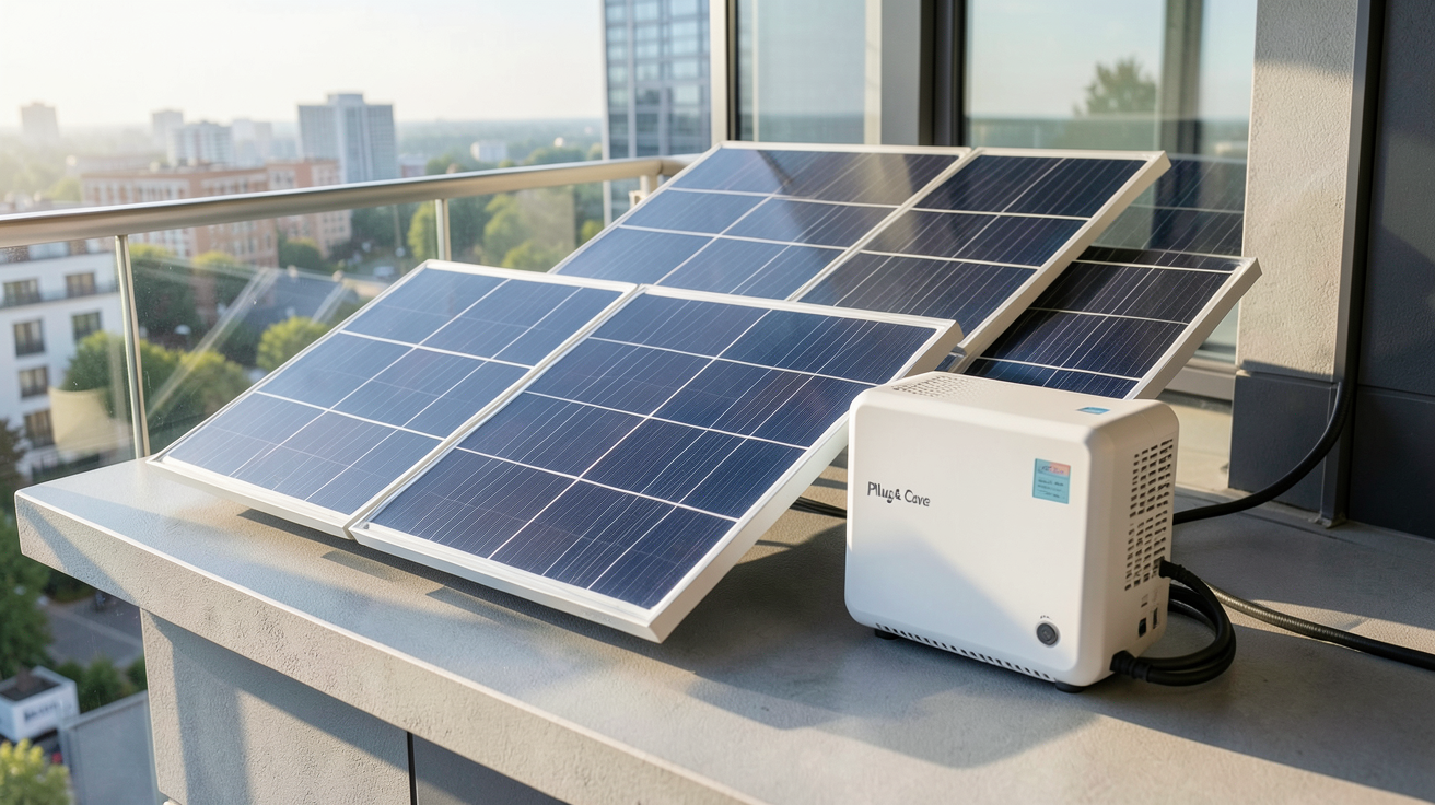 panneaux solaires avec batterie de stockage d'un kit solaire Plug & Play installé sur un balcon