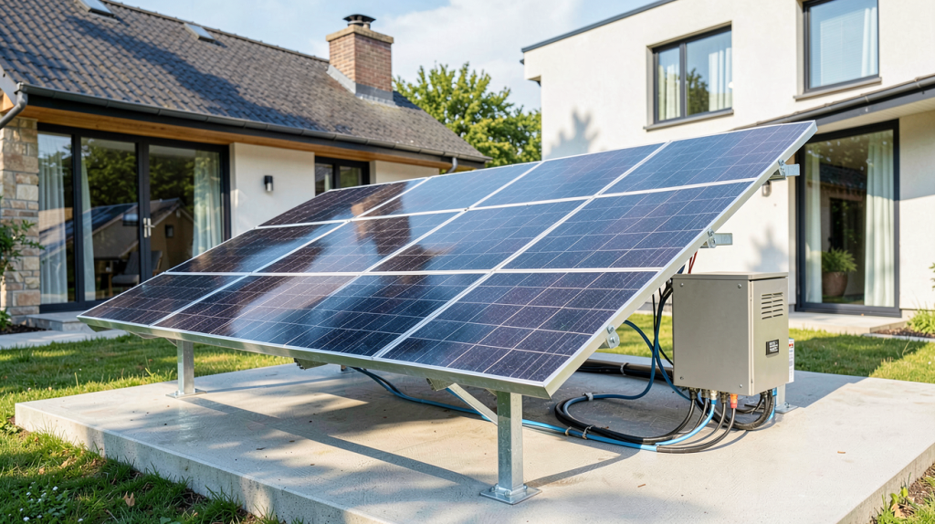 panneaux solaires avec batterie domestique installés sur le toit d'une maison moderne