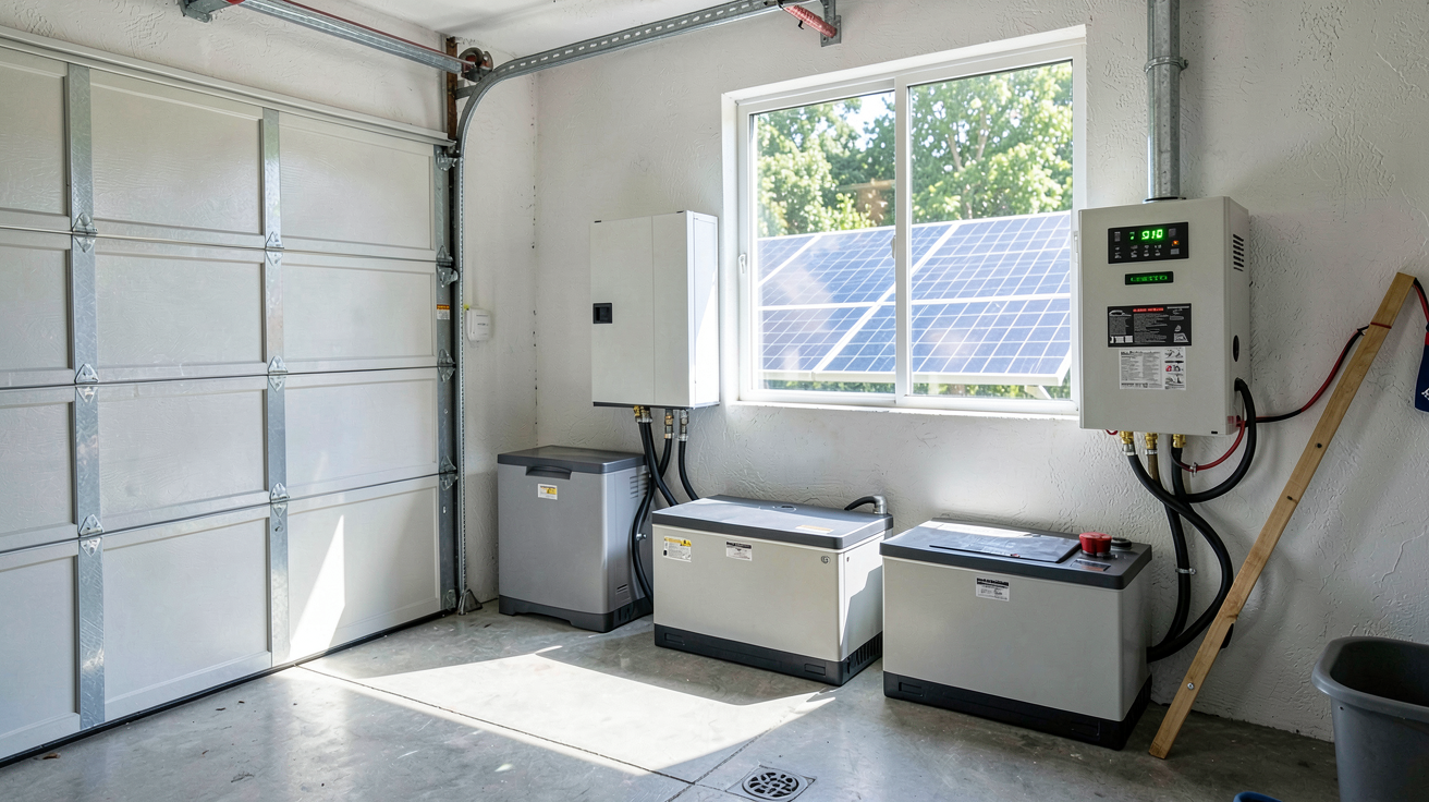 panneaux solaires batterie domestique pour stockage d'énergie solaire dans un garage moderne