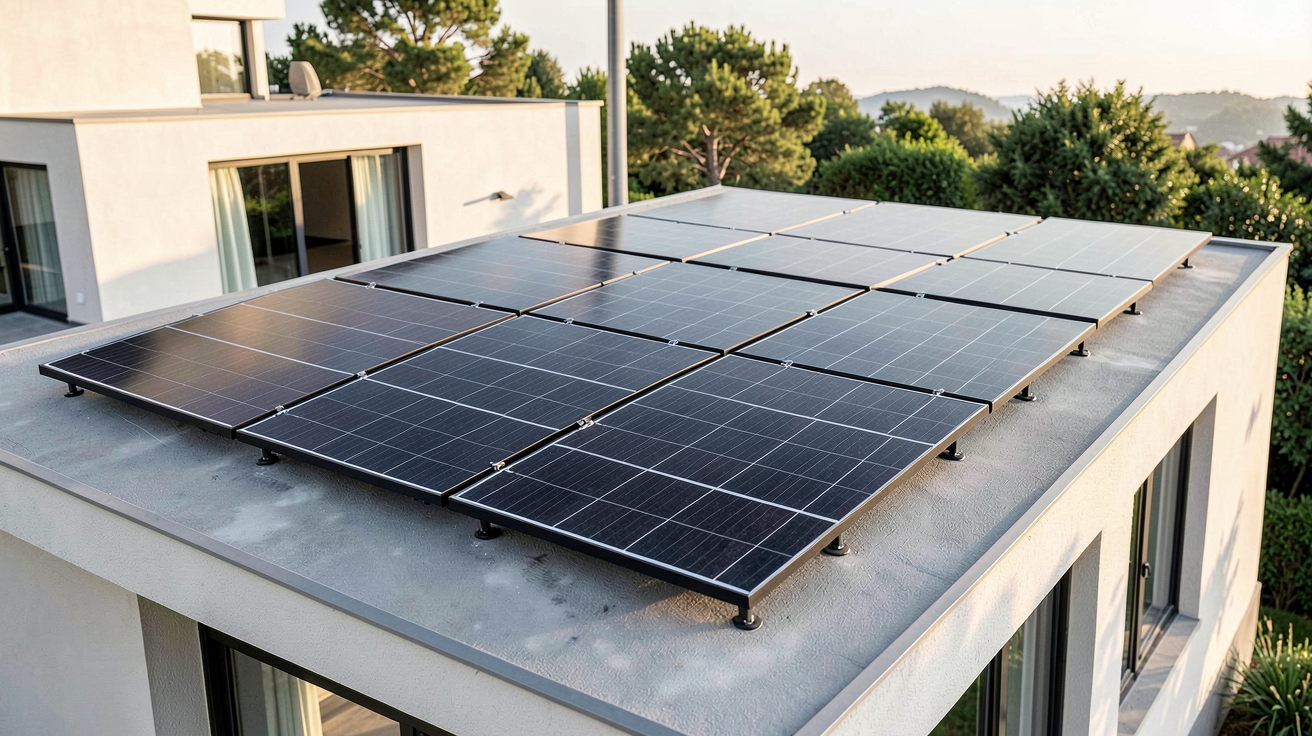 panneaux solaires dernière génération installés sur le toit d'une maison contemporaine