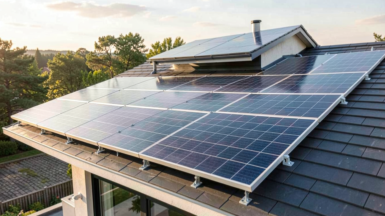 panneaux solaires dernière génération installés sur le toit d'une maison moderne