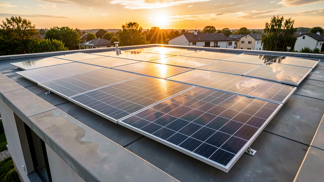 panneaux solaires dernière génération TOPCon, HJT, back-contact et bifaciaux installés sur un toit résidentiel moderne
