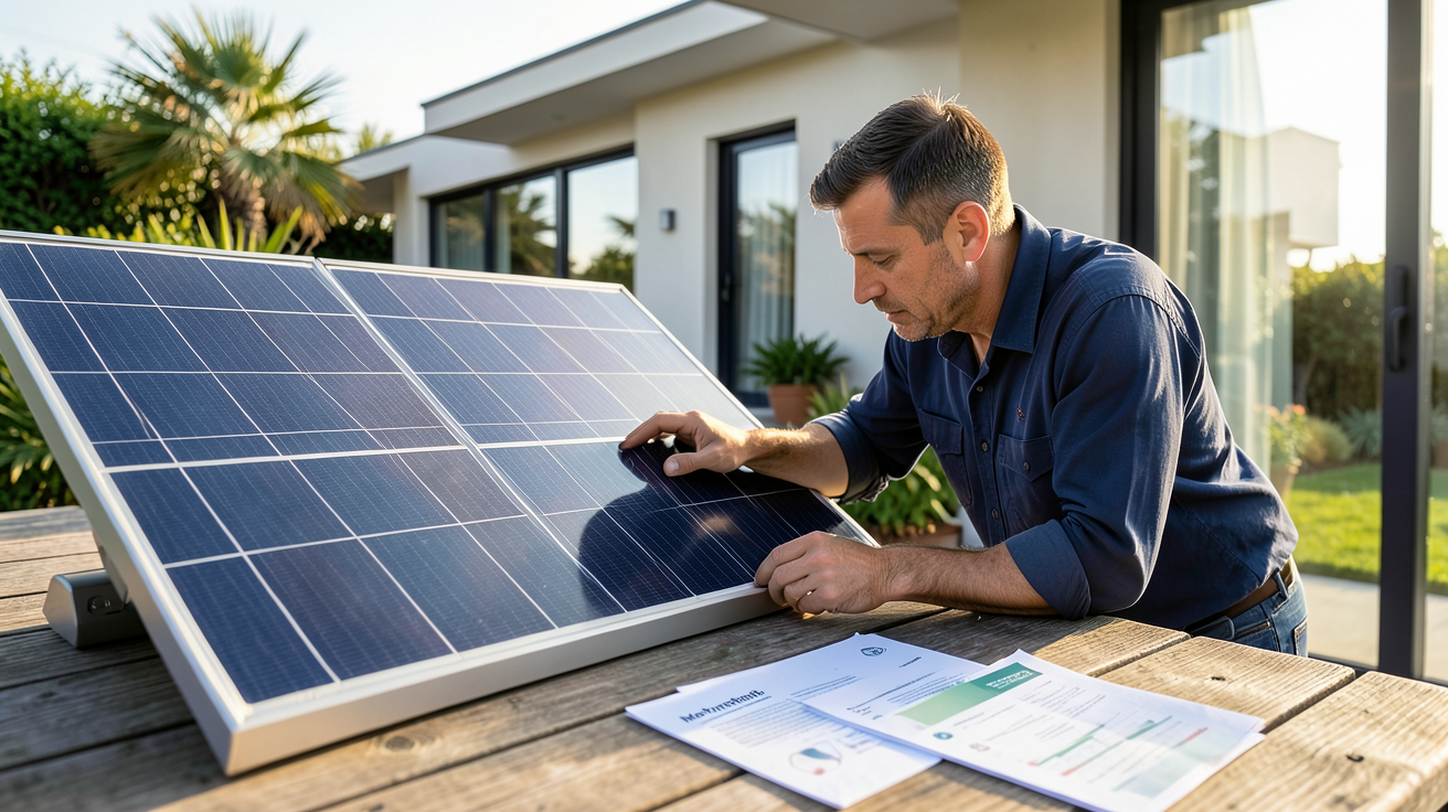 panneaux solaires eau chaude sanitaire prix aides financières 2026 : installateur vérifiant un système solaire thermique avec documents MaPrimeRénov' et primes locales
