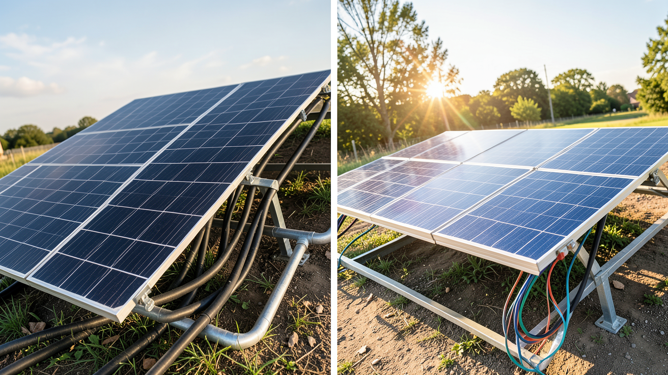 panneaux solaires et photovoltaïques côte à côte illustrant leurs différences fondamentales