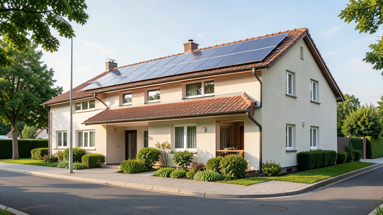 panneaux solaires et voisinage : maison avec installation photovoltaïque vue depuis la rue pour prévenir les conflits