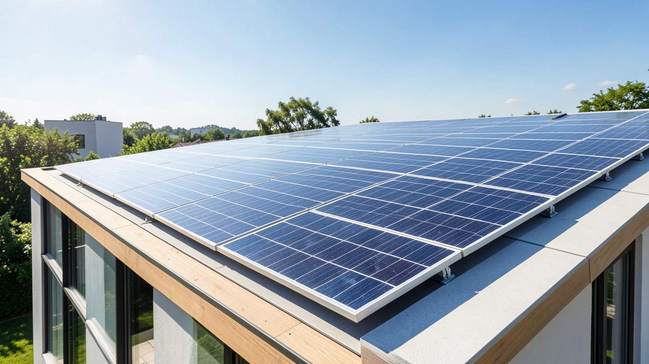 panneaux solaires hybrides prix et installation sur la toiture d'une résidence moderne