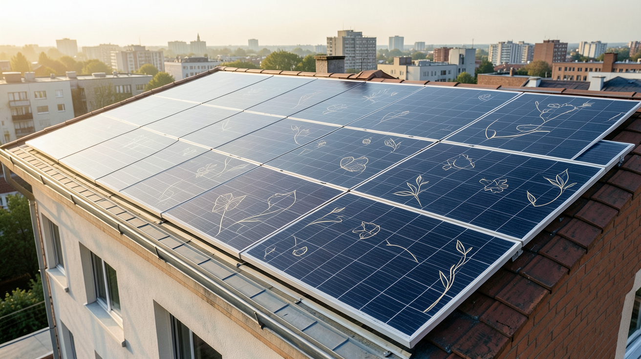 panneaux solaires imprimables installés sur le toit d'une maison urbaine
