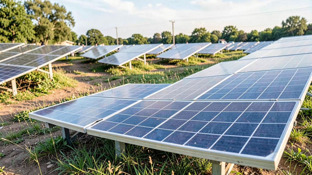panneaux solaires photovoltaïques photographié en situation réelle, illustration de l'article