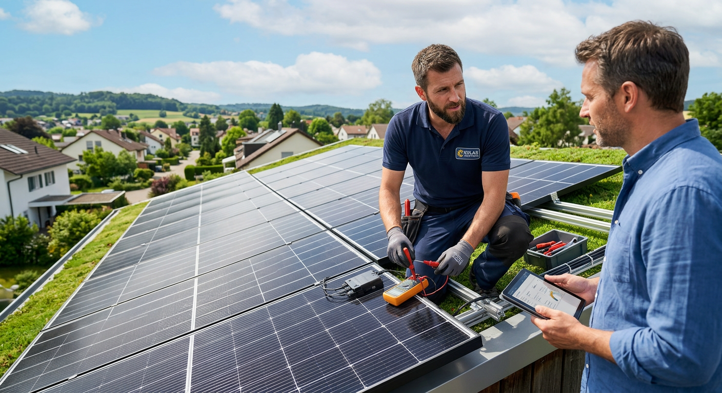 panneaux solaires photovoltaïques photographié en situation réelle, illustration de l'article
