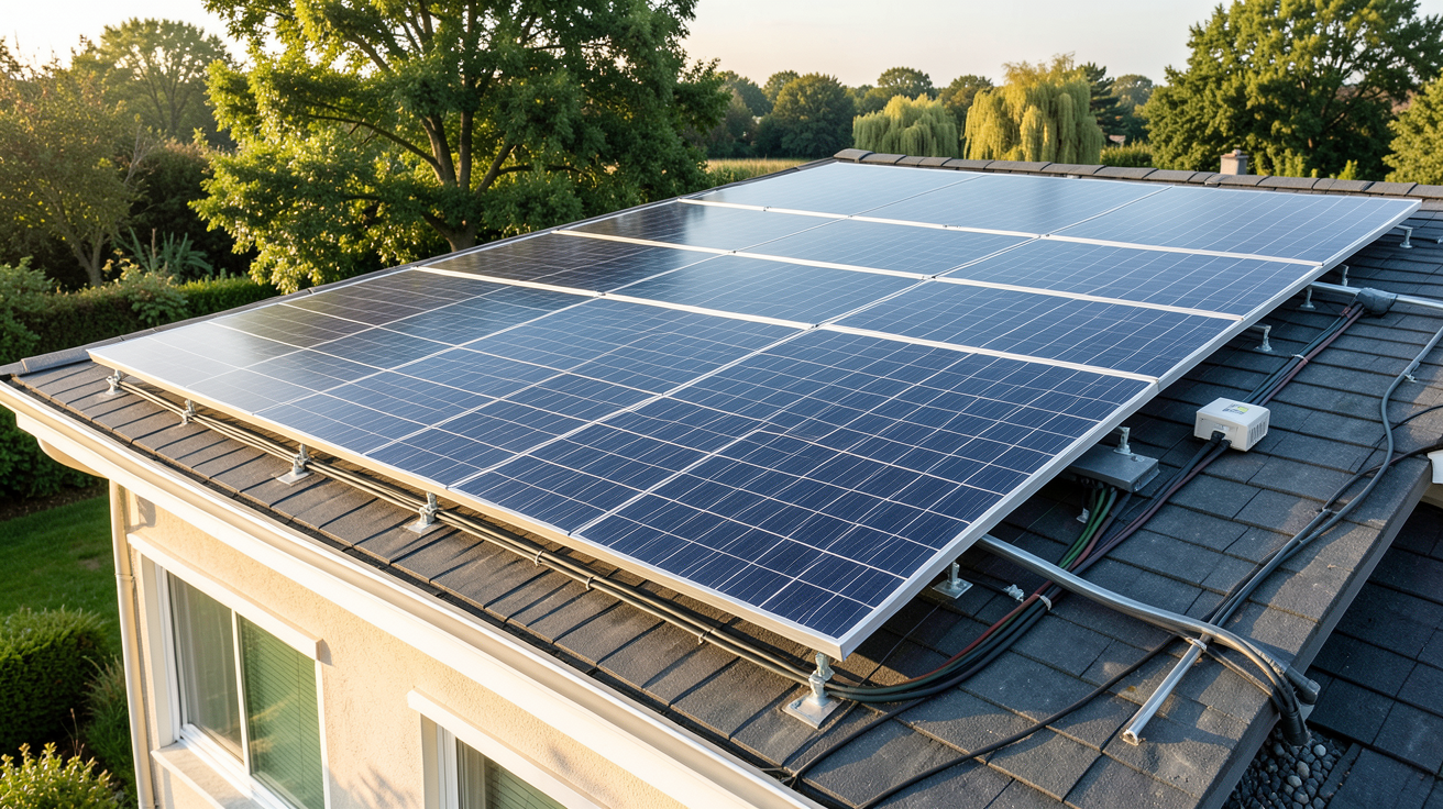 panneaux solaires photovoltaïques installation complète avec onduleur et pose sur toit de maison