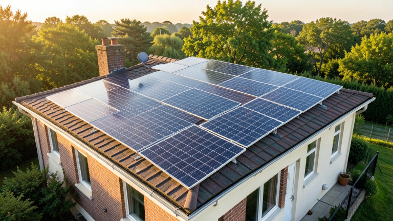 panneaux solaires photovoltaïques installés sur le toit d'une maison individuelle avec estimation des prix d'installation