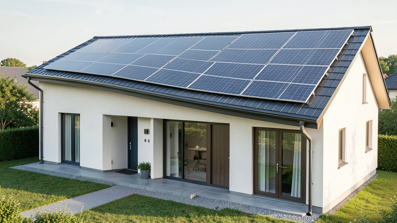 panneaux solaires prix affichés par trois installations de panneaux solaires de tailles variées sur une maison moderne