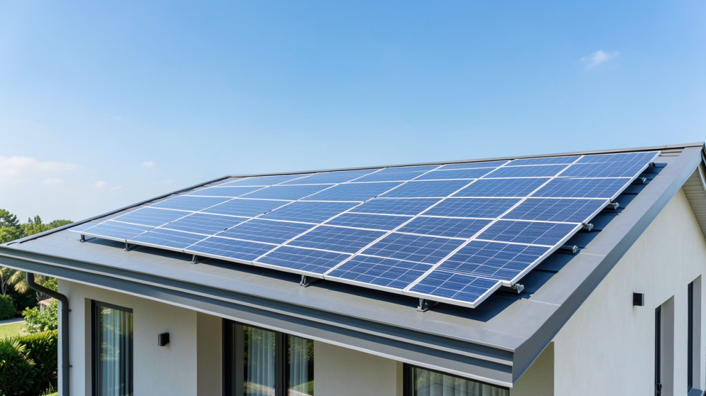 panneaux solaires prix installés sur le toit d'une maison contemporaine