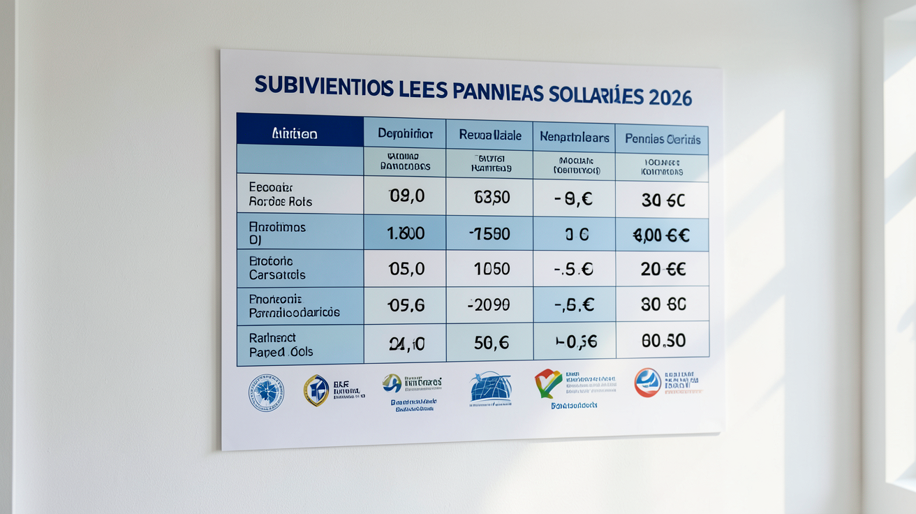 panneaux solaires subventionnés tableau comparatif 2026 affichant les aides disponibles