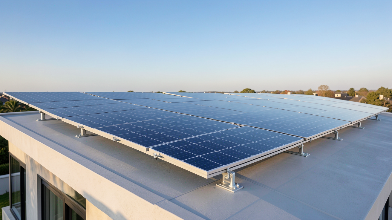 panneaux solaires SunPower installés sur le toit d'une maison moderne avec une vue dégagée
