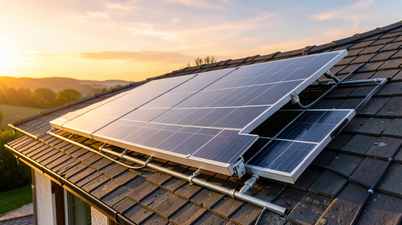 panneaux solaires thermiques installés sur le toit d'une maison individuelle