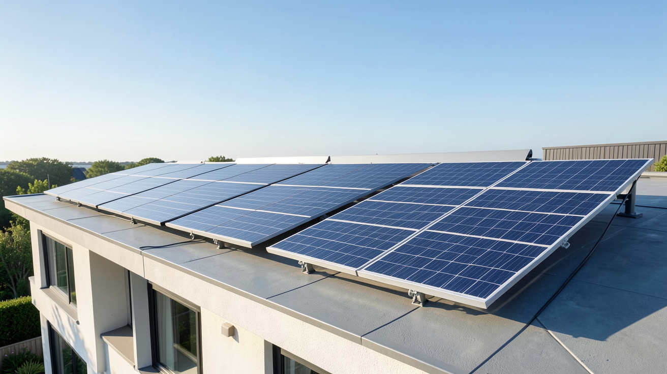 panneaux solaires des marques DualSun, DMEGC, Longi, Sunpower et Jolywood installés sur un toit de maison moderne