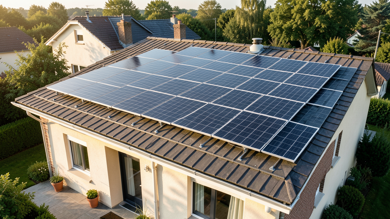 panneaux solaires TotalEnergies installés sur le toit d'une maison individuelle