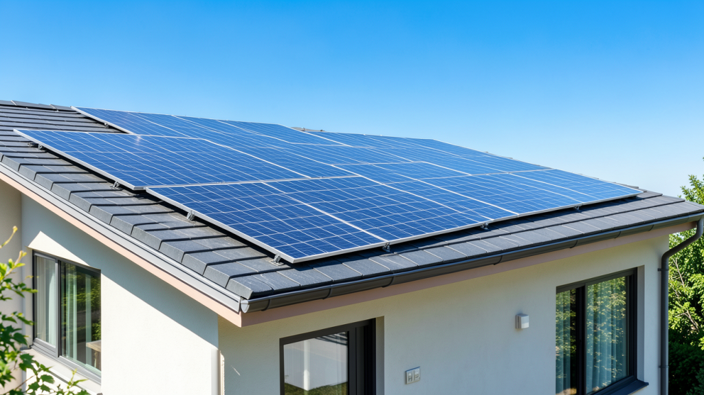 panneaux solaires total energie installés sur le toit d'une maison moderne
