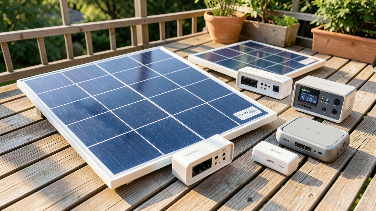 panneaux Sunology en comparaison avec des kits solaires plug & play EcoFlow, Bluetti et Anker sur une terrasse