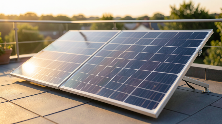 panneaux Sunology installés sur une terrasse ensoleillée en lumière naturelle