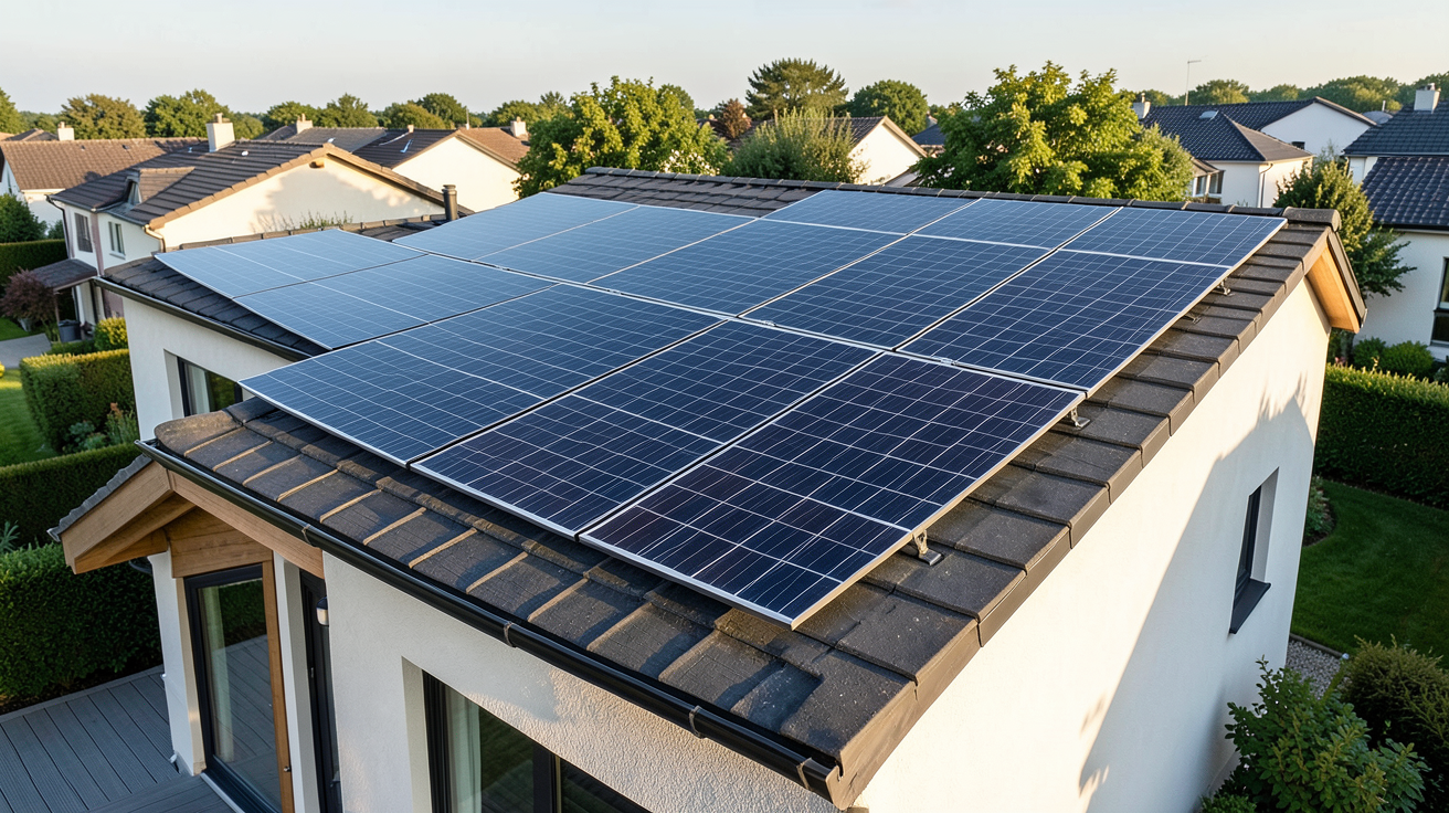 panneaux SunPower installés sur le toit d'une maison moderne illustrant leurs avantages esthétiques et techniques