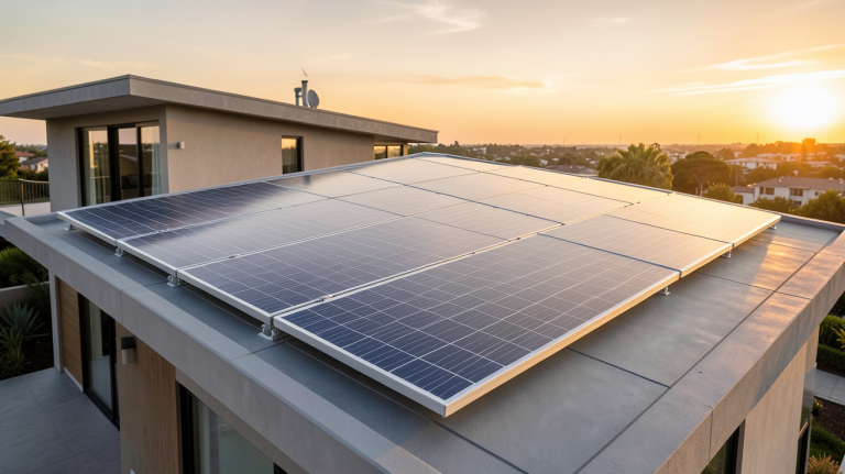 panneaux SunPower installés sur le toit d'une maison moderne par une journée ensoleillée