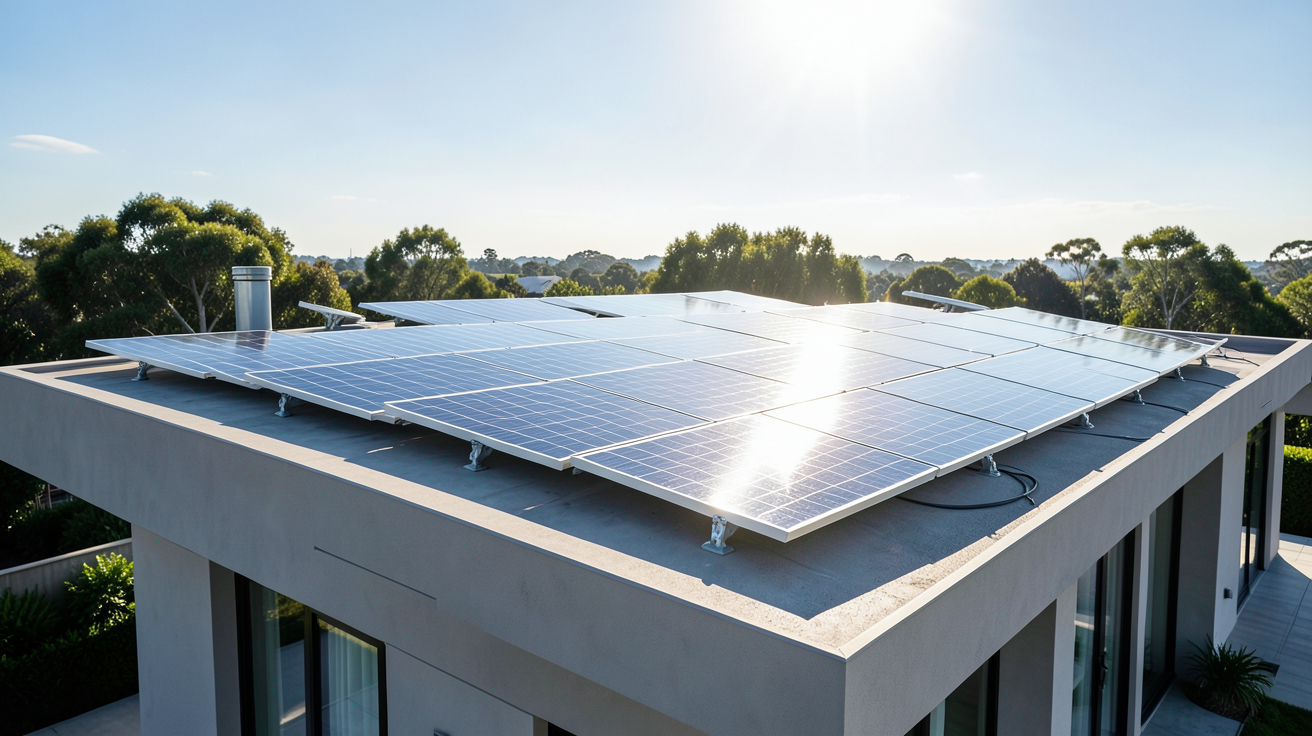 panneaux voltaiques edf installés sur le toit d'une habitation moderne sous un ciel clair