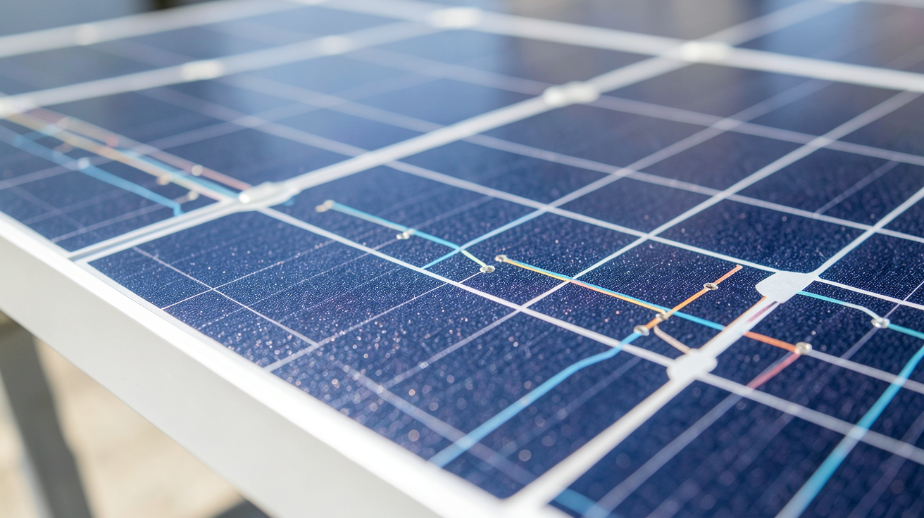 panneaux voltaiques montrant le détail des cellules photovoltaïques en fonctionnement