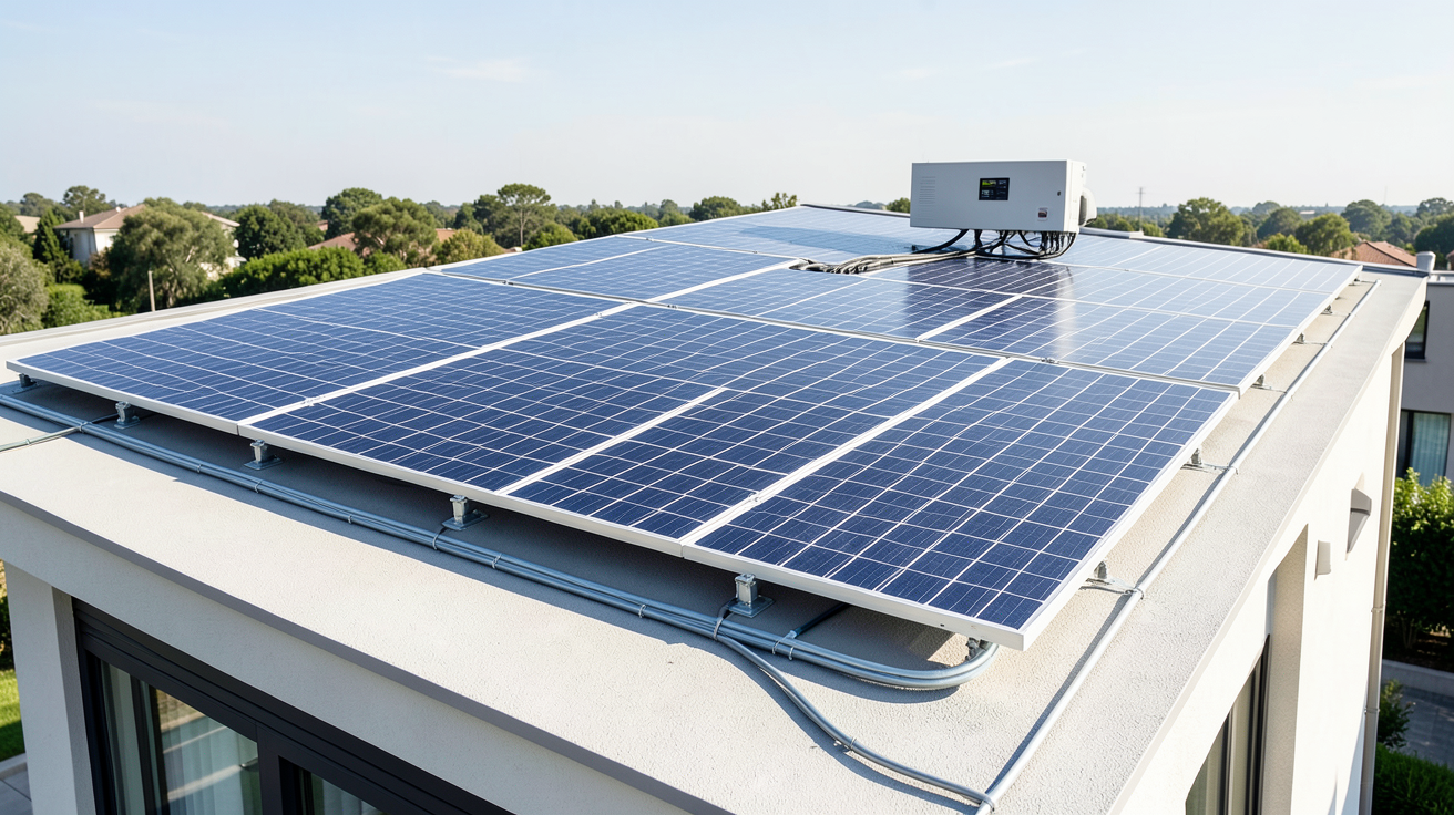 panneaux voltaiques prix et vue d'une installation solaire complète sur un toit résidentiel