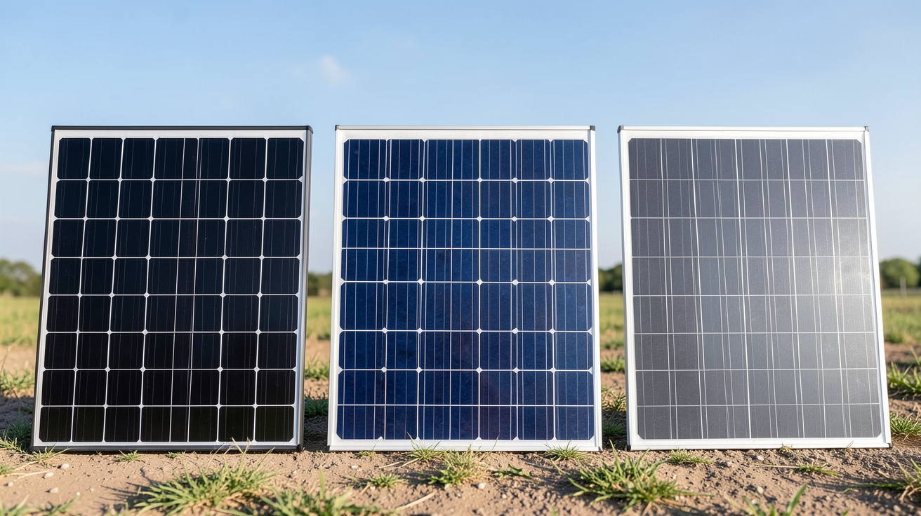 panneauxolaire différents types de panneaux solaires exposés en extérieur sous un ciel clair