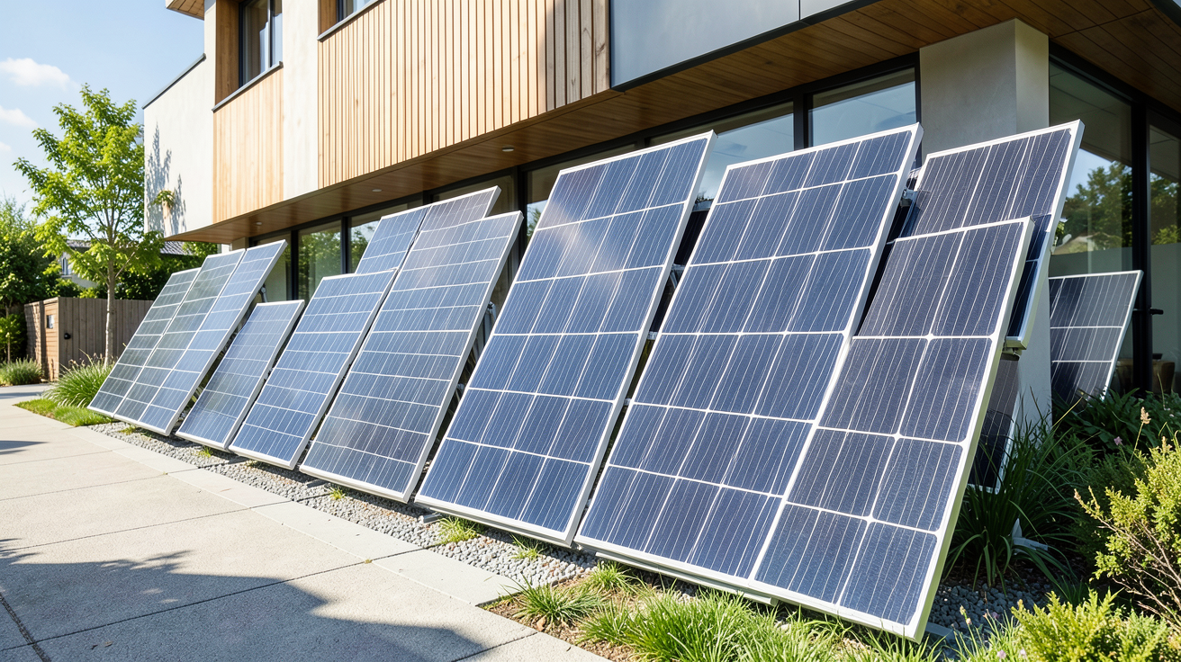 pano photovoltaic panels of different types installed on a modern rooftop