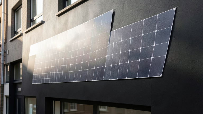 peinture photovoltaïque appliquée sur une façade de maison urbaine moderne