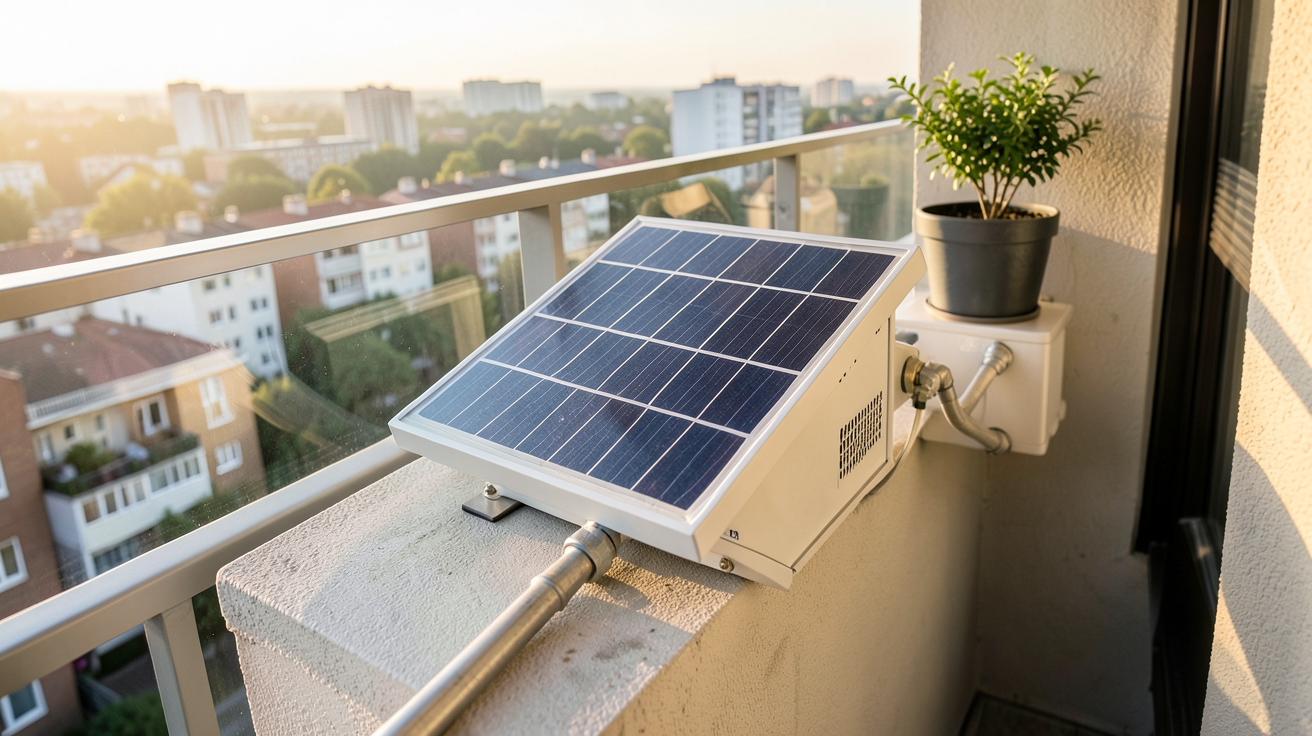petit chauffage solaire installé sur un balcon d'appartement en ville