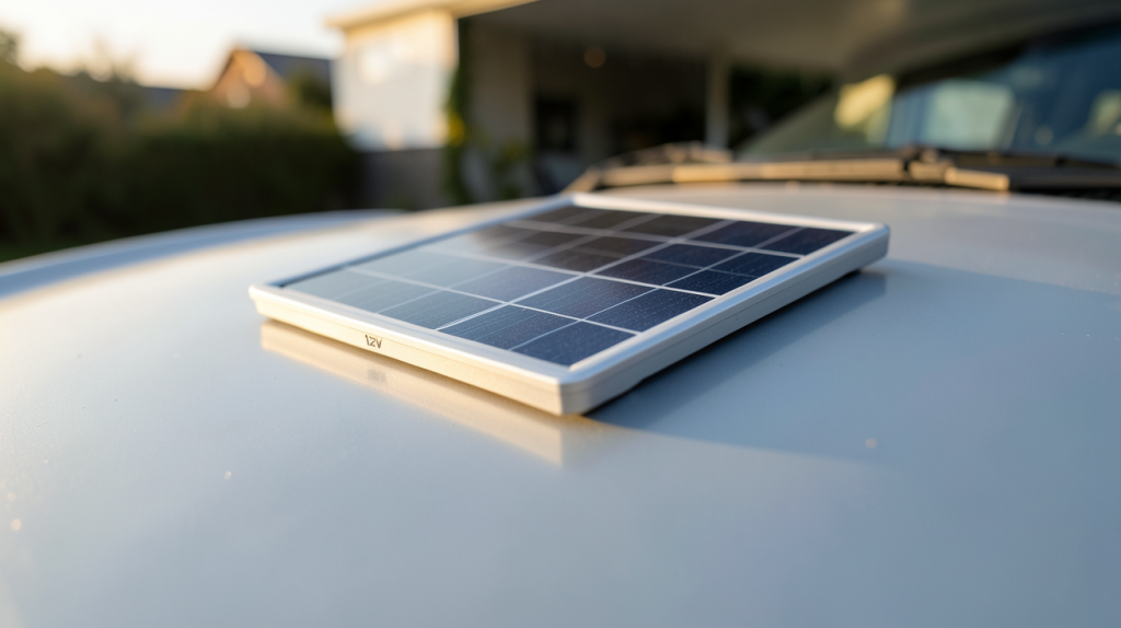 petit panneau solaire 12V installé sur le toit d'une voiture ou d'un camping-car