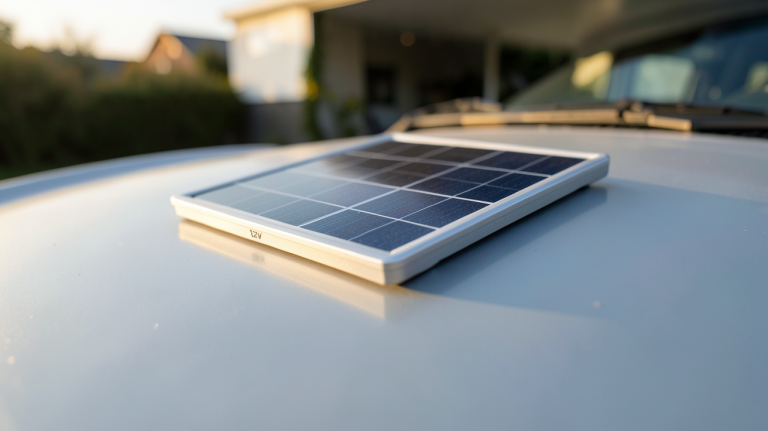 petit panneau solaire 12V installé sur le toit d'une voiture ou d'un camping-car