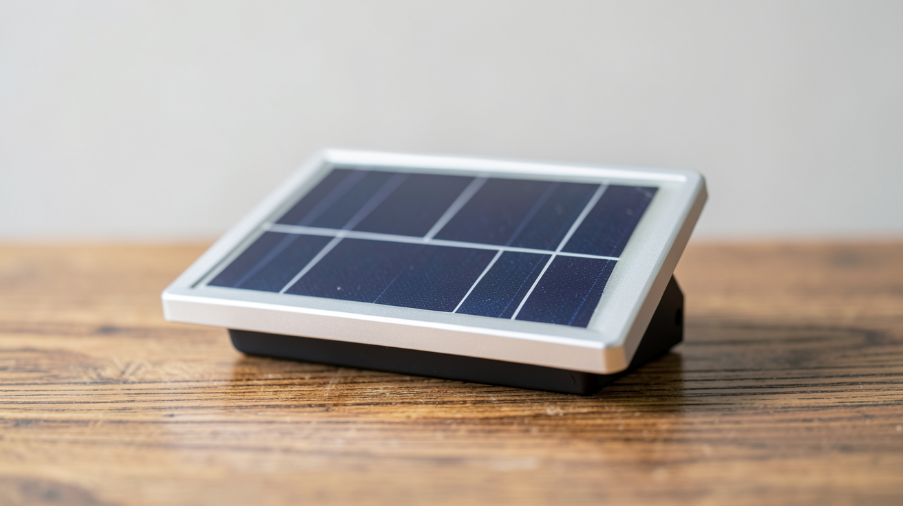 petit panneau solaire 12V monocristallin rigide posé sur une surface en bois
