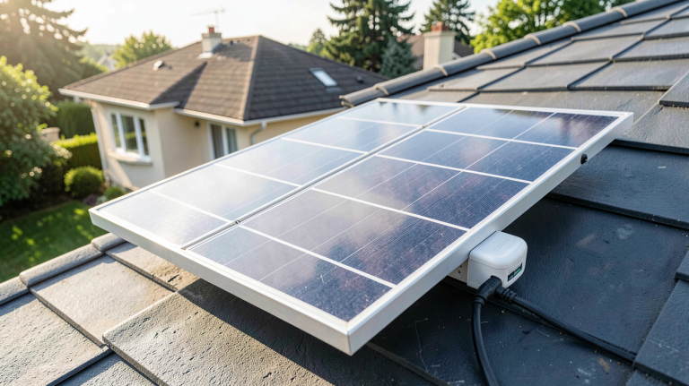 petit panneau solaire avec batterie installé sur le toit d'une maison