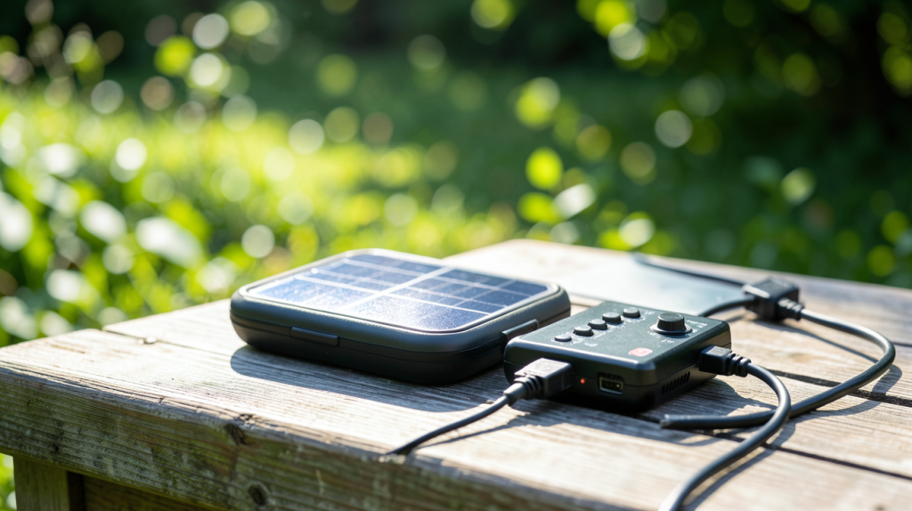 petit panneau solaire portable utilisé pour charger un appareil en extérieur