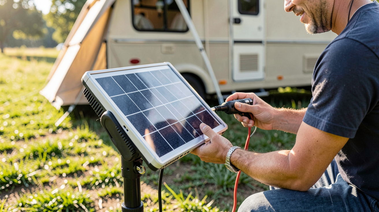 petit panneau solaire portable utilisé en extérieur pour générer de l'énergie