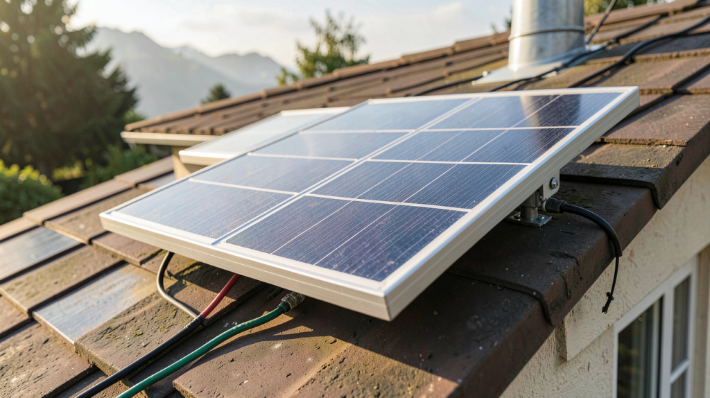 petit panneau solaire installé sur le toit d'une maison individuelle