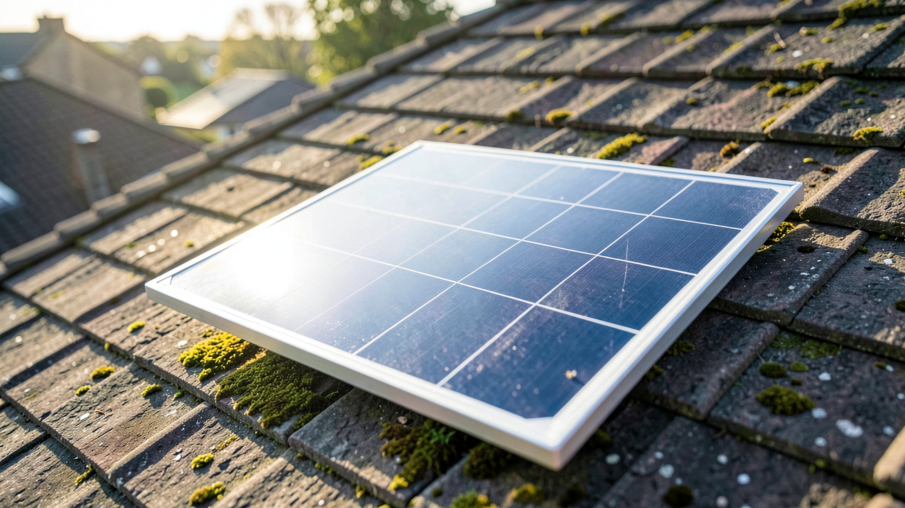 petit panneaux solaires photovoltaïques montrés en gros plan sur un toit, illustrant la définition et les usages d'un petit panneau solaire photovoltaïque