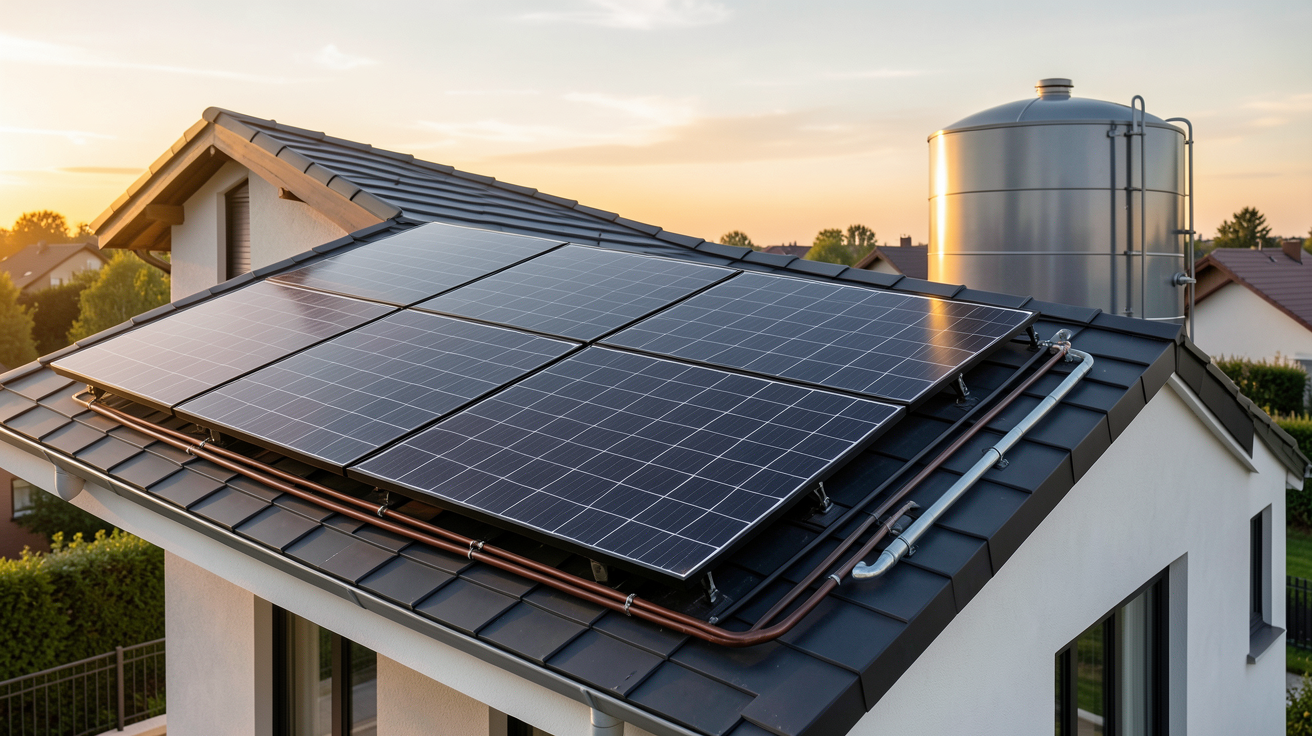 peut on chauffer une maison avec des panneaux solaires système de chauffage solaire thermique installé sur un toit de maison moderne