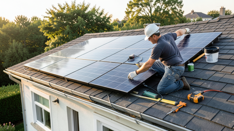 peut on installer soi meme des panneaux photovoltaique installation manuelle sur toit de maison avec outils et équipements de sécurité