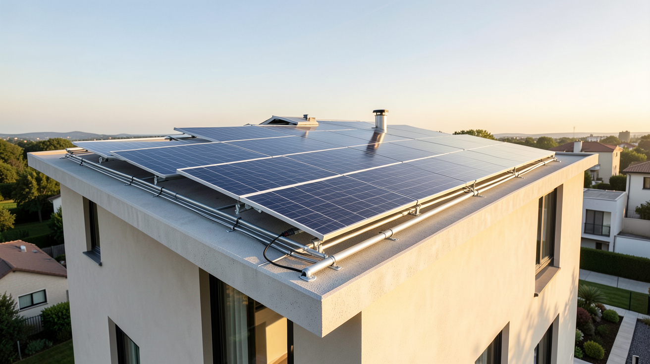 photo climat panneau solaire aérovoltaïque installé sur le toit d'une maison moderne