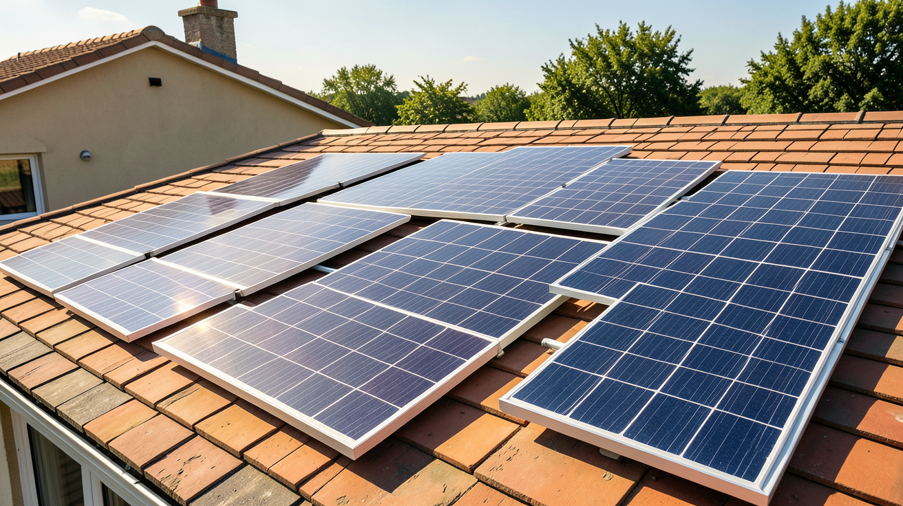 photo panneau photovoltaïque montrant différents types de panneaux solaires exposés sur un toit